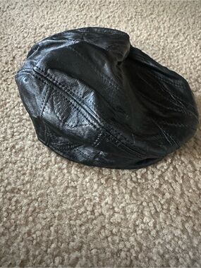 Black Leather Newsboy Cap
